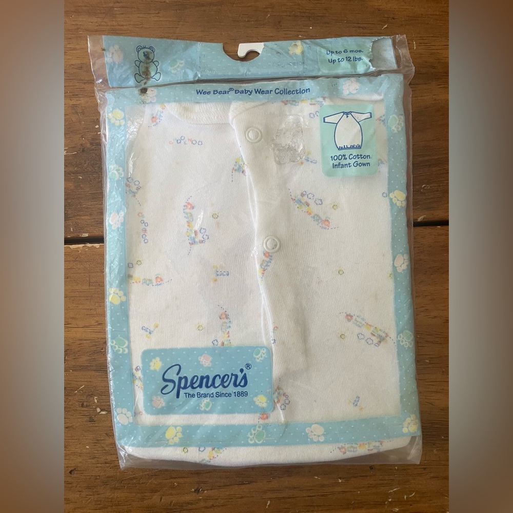 New Vintage 70s 80s Wee Baby Wear By Spencer’s Infant Gown 100% Cotton 0-6 Mo